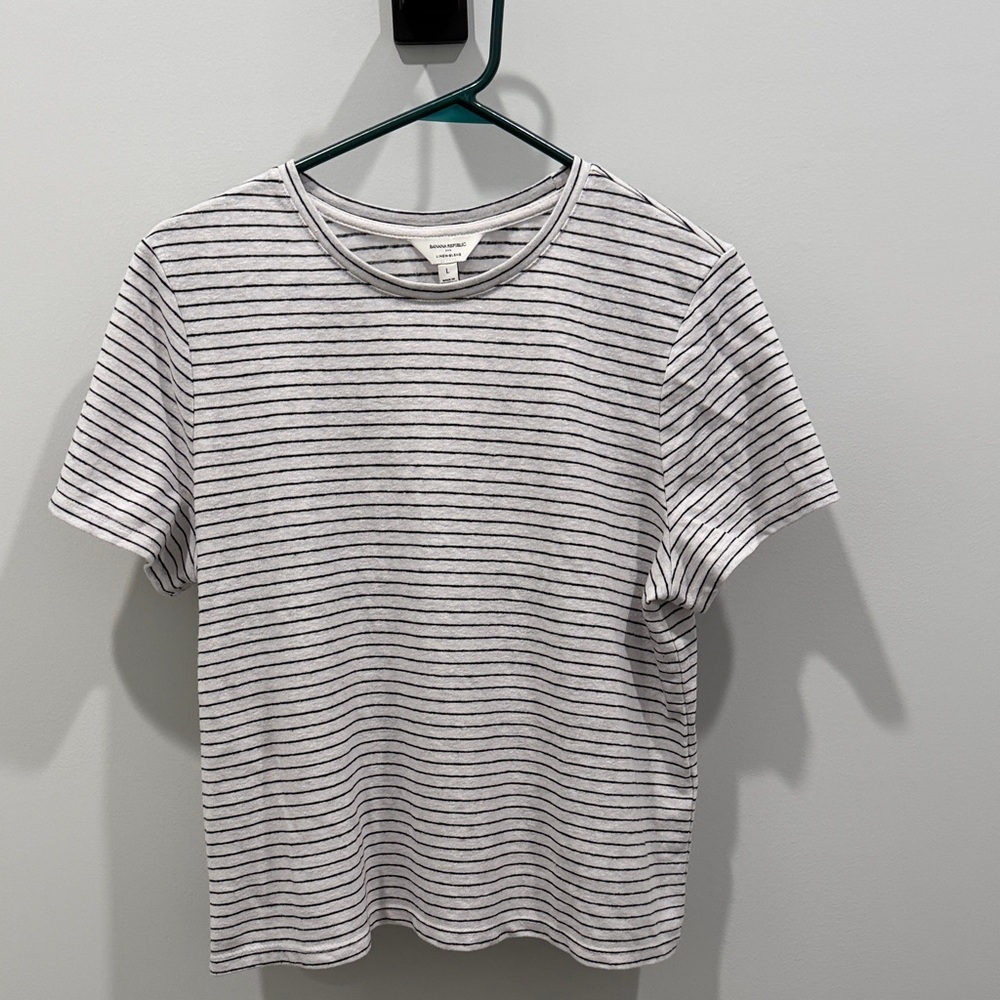 Banana Republic Black and White Striped Short Sleeve Tee